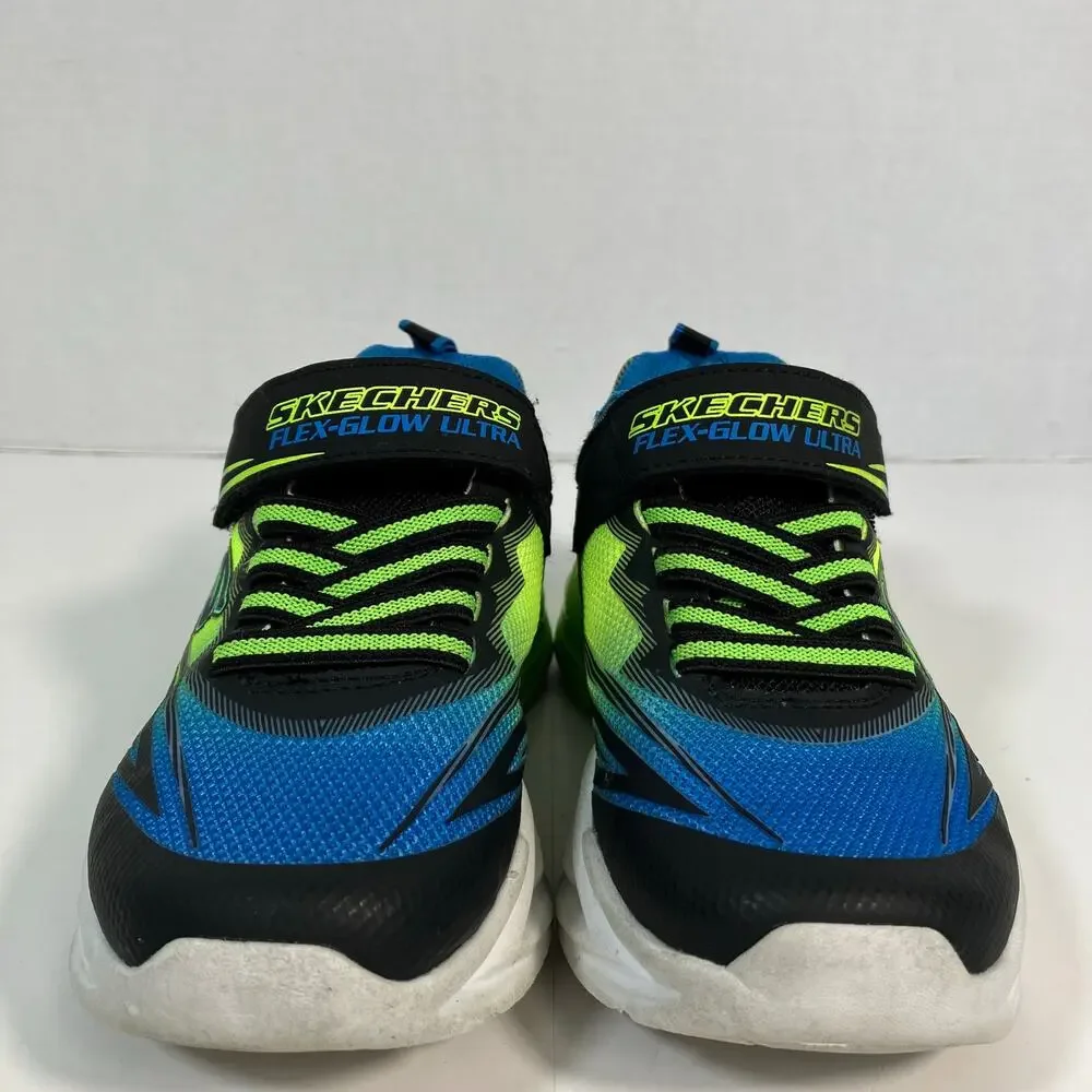 Skechers Little Boys 12 S Lights Flex-Glow Ultra Sneakers Black Lime Green Blue
